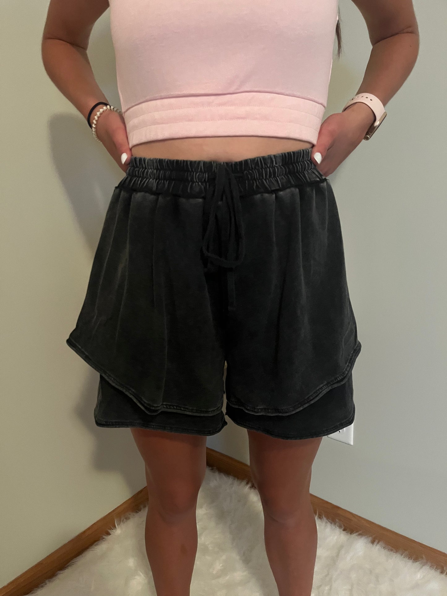Mineral Wash High Waist Casual Shorts
