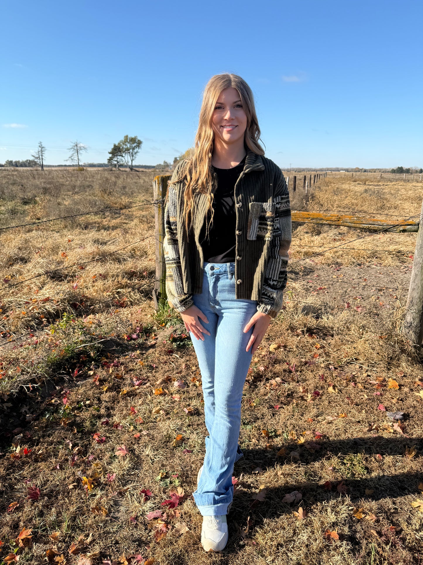 Ribbed Plaid Patchwork Green Jacket