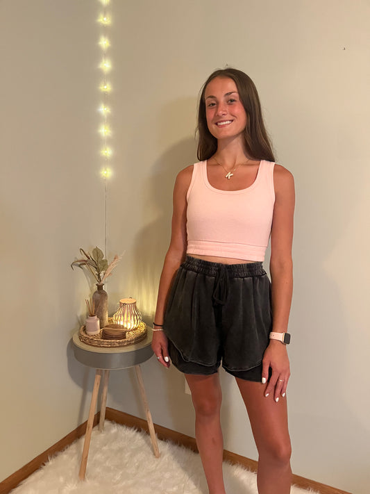 Mineral Wash High Waist Casual Shorts