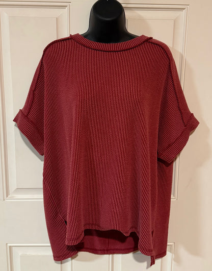 Oversized Red Ribbed Shirt